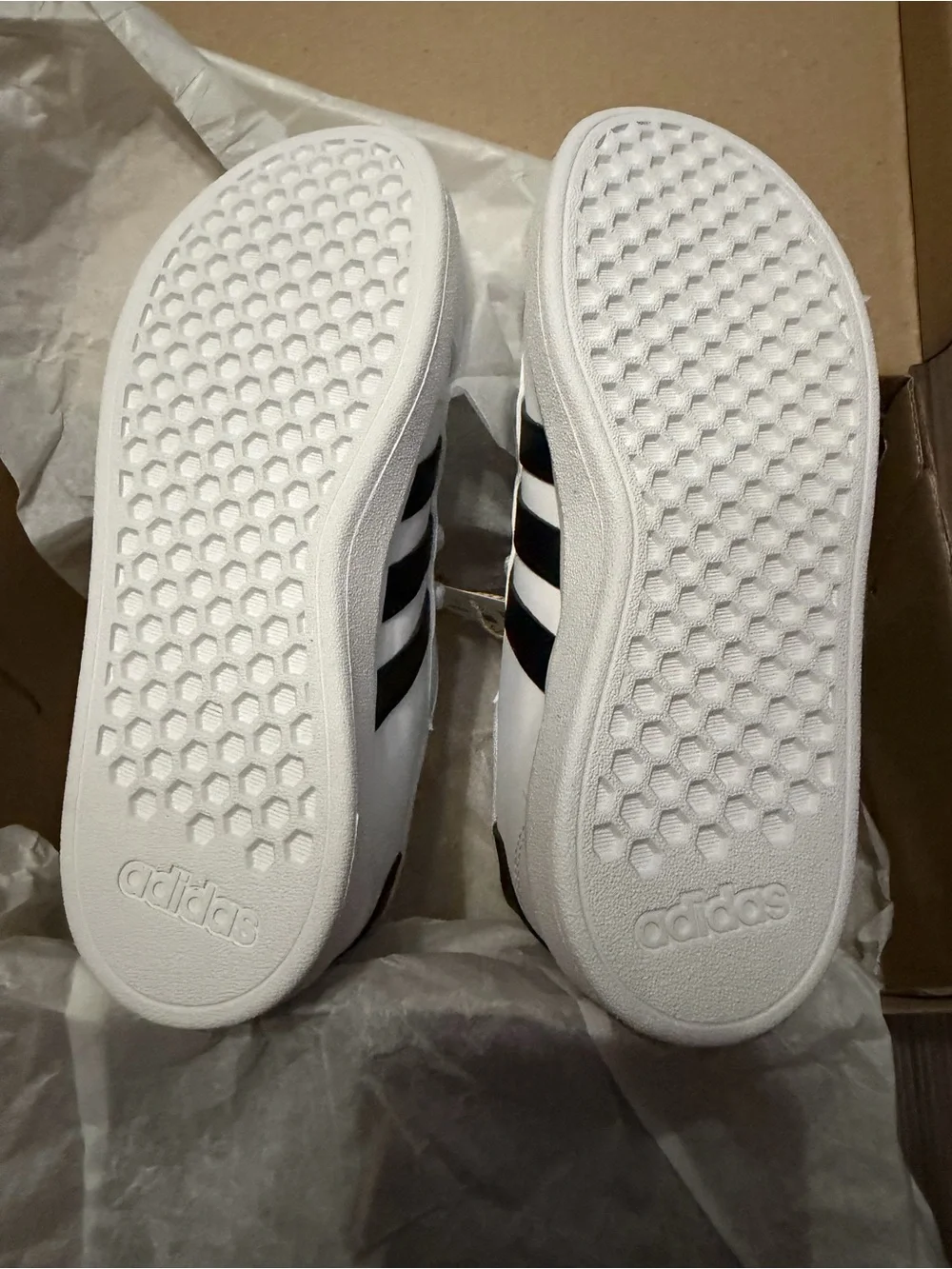 Adidas Grand Court 2.0 K White Sneakers with Black Three-Stripes
